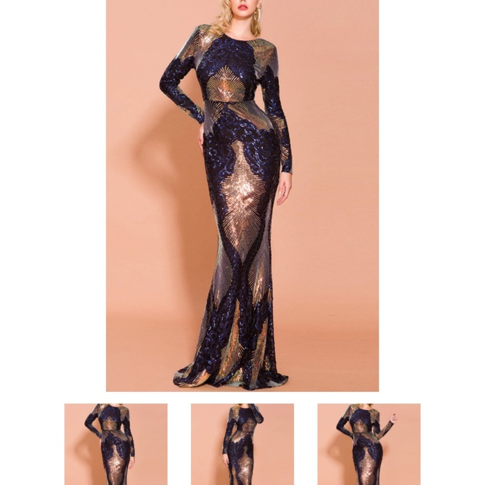 Vicky and Lucas Long Sleeve Sequin Mermaid Dress